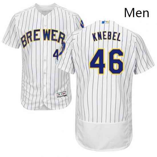 Mens Majestic Milwaukee Brewers 46 Corey Knebel WhiteRoyal Flexbase Authentic Collection MLB Jersey